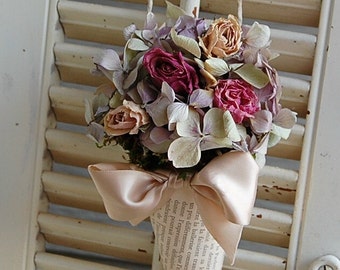 Dried Floral Arrangement in Vintage French Book Page Cone