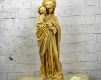Large Statue Virgin Mary Madonna Infant Child Chapel Snake under Her feet 26.77"