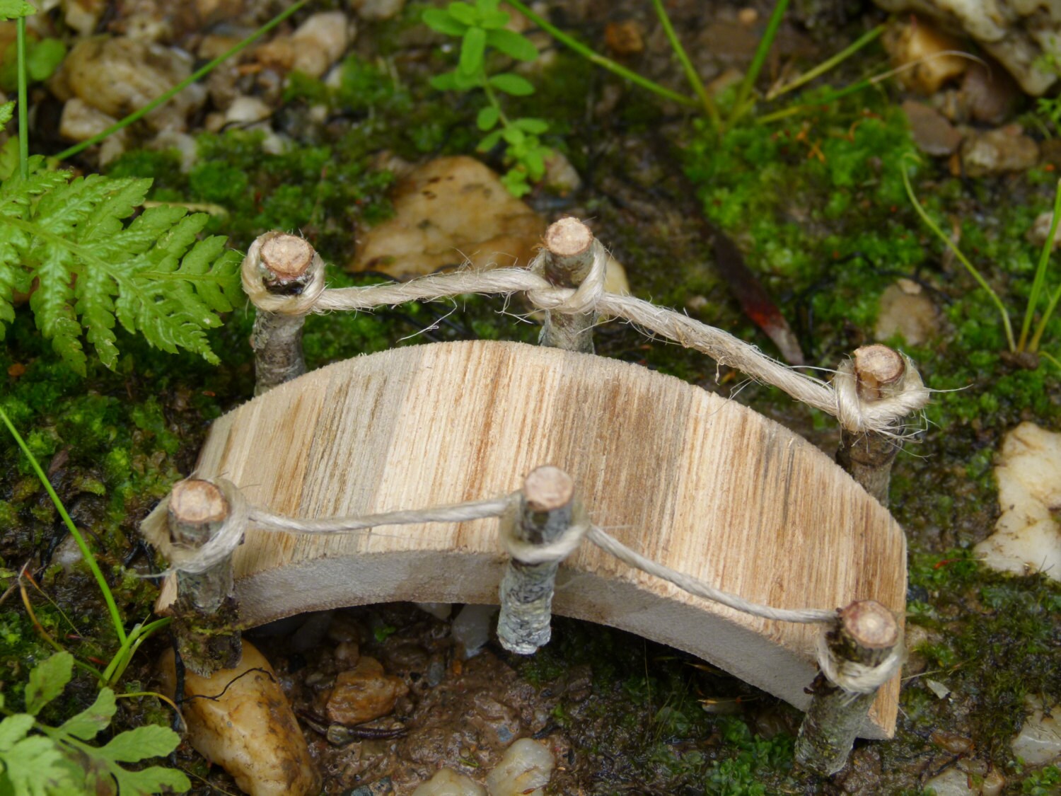 Miniature Arched Fairy Bridge Rustic Wooden Zoom