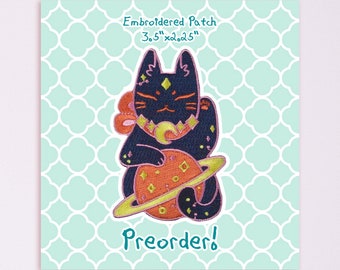 Celestial Space Cat / Lucky Cat | 3.5"x2.25" Embroidered Patch **PREORDER**