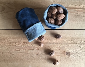 small blue jeans bucket - denim containers - shelf storage - fabric basket - small fabric storage basket - lego container