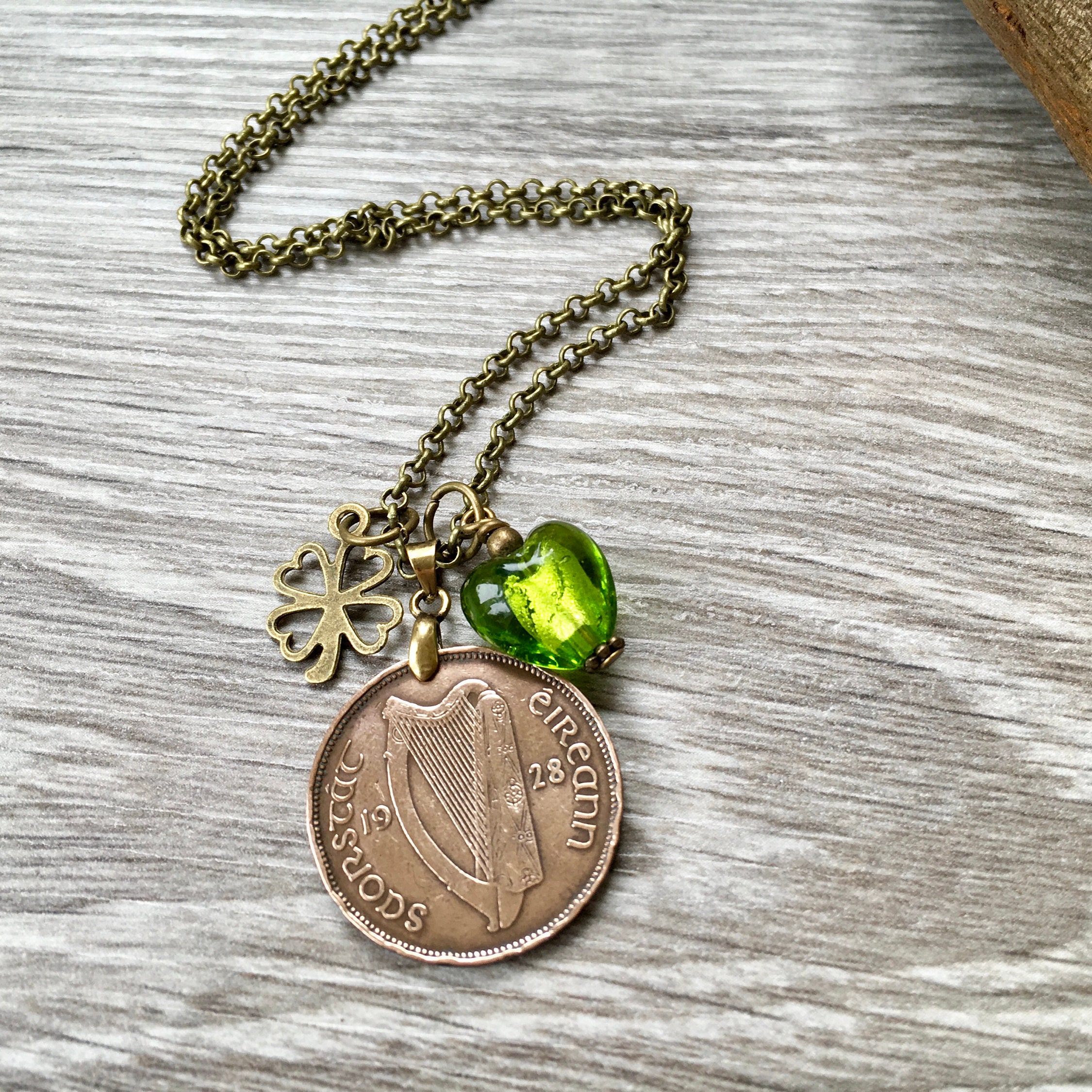 1928 Irish coin necklace, harp coin pendant, 90th birthday gift, mama ...