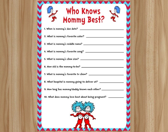 Dr. Seuss Baby Shower Game Thing 1 Thing 2 Baby Shower Game