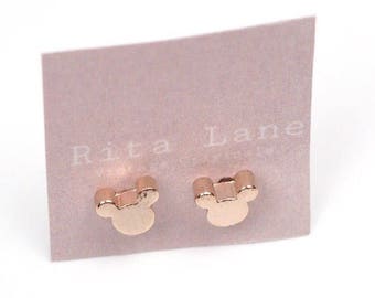 Disney Inspired Mickey Mouse Silhouette Rose Gold Plated Stud Earrings