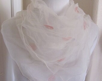 White with Dot Sheer Nylon Scarf Square - Affordable Scarves!!! Why Pay More! (10E)