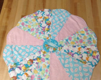 Table topper made with Easter themed fabrics