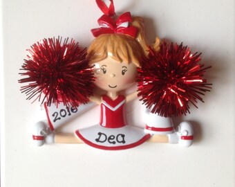 Personalized Red Cheerleader Christmas Ornament