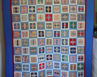 Upcycle Quilt, Traditional Quilt, Full or Twin Size Quilt, Patchwork Quilt, Blue Quilt, Vintage Quilt, Star Quilt, FREE SHIPPING!