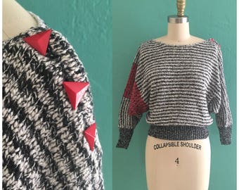 vintage 80's striped sweater // black n white knit top