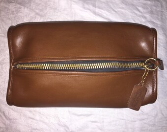 VINTAGE COACH Brown Leather Toiletry Bag/Kit 12" X 6" X 4"