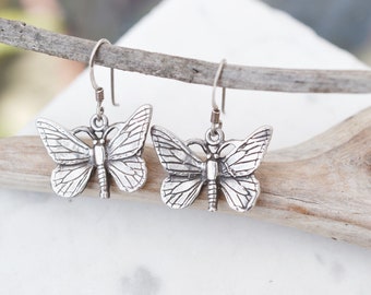 Sterling Silver Butterfly Dangle Earrings, Sterling Silver Moth Dangle Earrings, Insect Earrings, Insect Jewelry, Sterling Butterfly