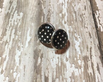 Black with White Dots Stud Earrings | FREE SHIPPING |