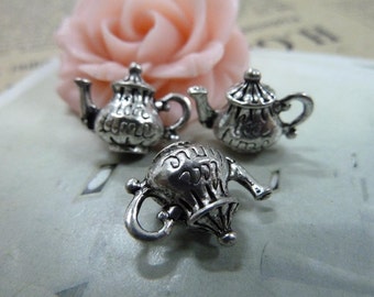 20 3D Teapot Charms Antique Silver Tone (YT292)