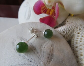 Nephrite Jade Earrings, Jade Studs, Jade Earrings, Nephrite Jade Studs, Semi Precious Gemstone Posts, Sterling Silver Earrings, Silver Studs
