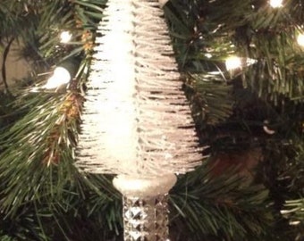 Christmas Ornament Glittery White Bottle Brush Tree