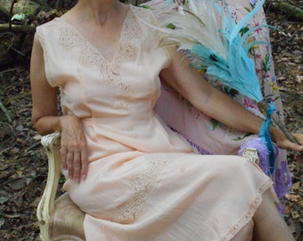 Pretty 1930's Peach Silk Nightgown/Lingerie