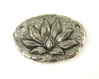 Lotus Pendant Two Hole Pewter Lotus Flower Pendant for Necklace Green Girl Studio Jewelry Charm |S26-6|