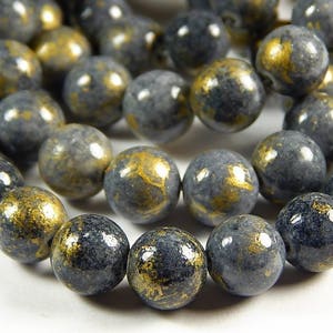 16 Inch Strand - 10mm Natural Mashan Jade Round Beads - Gray - Slate Gray - Gold Dust - Gemstone Beads - Jewelry Supplies