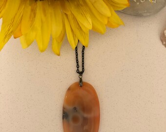 Polished Caramel, Black and White Marbled Onyx Gemstone Pendant - Ladies