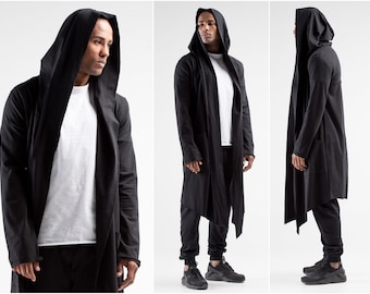 Apocalyptic Clothing , Sci Fi Unisex Coat , Oversize Hoodie Jacket Black Cloak Urban Streetwear hooded Coat Cosplay Coat A0108