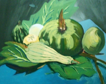 Painting in acrylic ' still life with gourds '