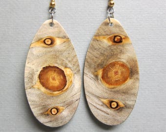 Beautiful Silky Gray Glowing Pine Exotic Wood Dangle Earrings ExoticWoodJewelryAnd handcrafted ecofriendly