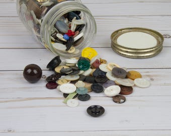 Vintage Buttons - Jar of Buttons - Upcycled Buttons - Vintage Sewing Supplies - Vintage Sewing Notions - Buttons - Sewing Supplies