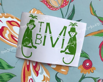 Bamboo Monogram with Monkeys Vinyl Decal | Chinoiserie | Palm Beach | Hollywood Regency