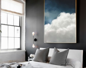 Cloud Painting, Extra Large Wall Art, Abstract Art, Large Abstract Painting, Blue and White Cloudscape Art by CORINNE MELANIE ART