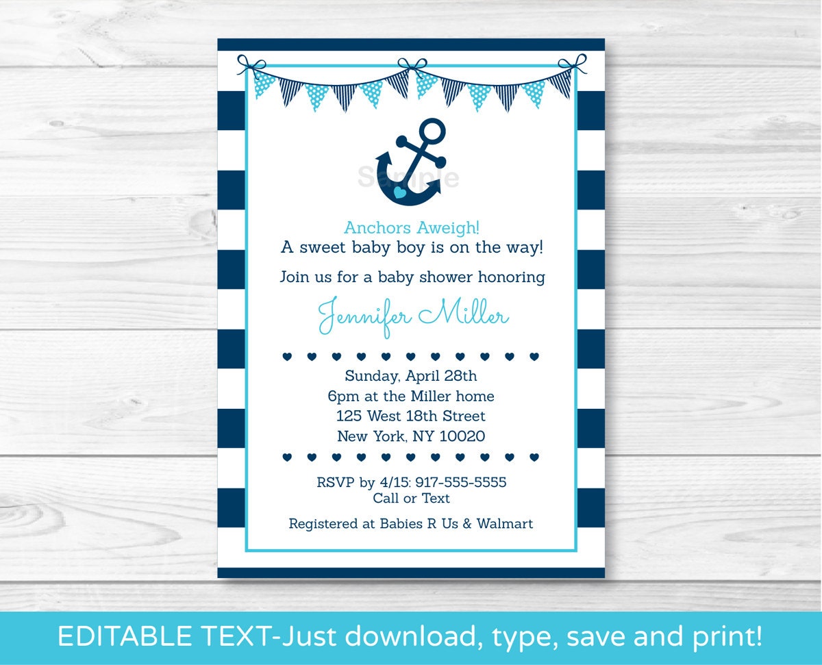 Nautical Anchor Baby Shower Invitation / Nautical Baby Shower