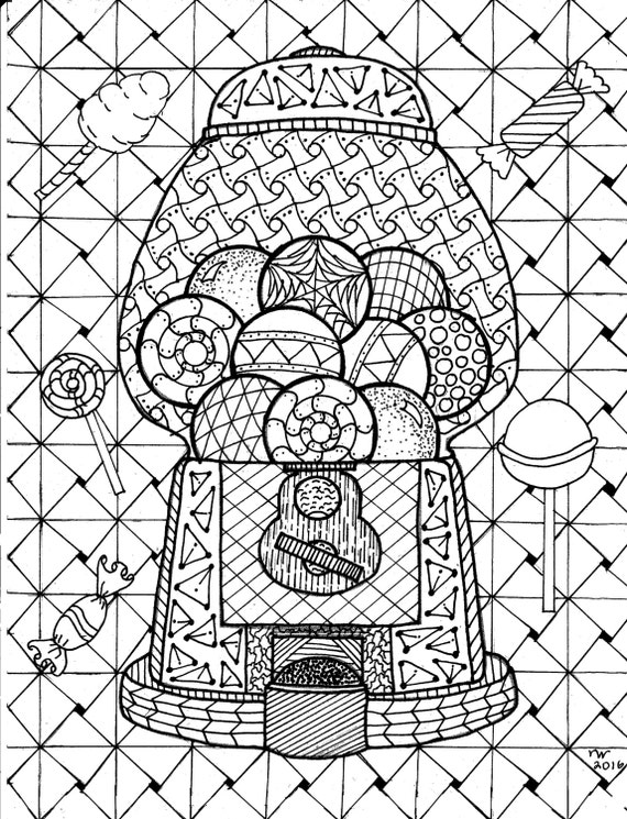 Download Items similar to Gumball Machine Zentangle Coloring Page, Digital Coloring pdf, Doodle Art ...