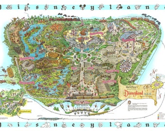 Disneyland 1962 Hand-Retouched Vintage Cartoon Map Print (Not available anywhere else!)