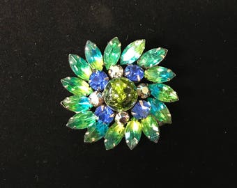 Green Kramer Rhinestone Brooch