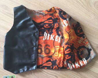 Faux leather motorcycle boy reversible vest