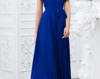 Cobalt blue maxi dress Long blue dress Dress with belt on floor Evening Dress Royal blue Wedding dress bridesmaid dress