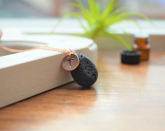 Personalized Lava Necklace, Essential Oil Necklace, Initial Necklace, Oil Diffuser Necklace, Lava Necklace, Diffuser Necklace, Rose Gold