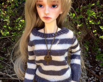 BJD SD13 and SD16 pullover, sweater, grey & white, handknit from pure merino lace wool.