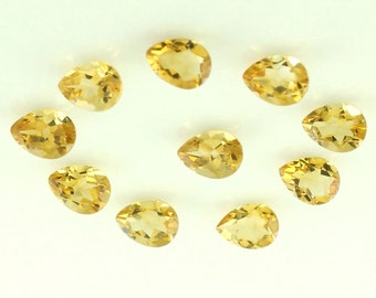 Superior 10 Pcs Real YELLOW CITRINE Faceted Pear Gemstone 7 X 10 MM Citrine Pear Gemstone Natural Yellow Citrine Faceted Pear Loose Gems
