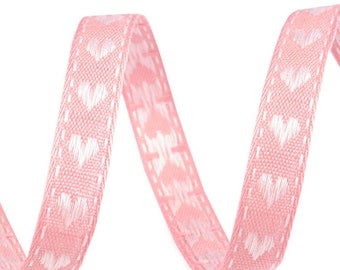 3 Yards Czech Republic Heart Jacquard Cotton Trim 3/8" Wide Folk Costume Ribbon Pink White CFT-D