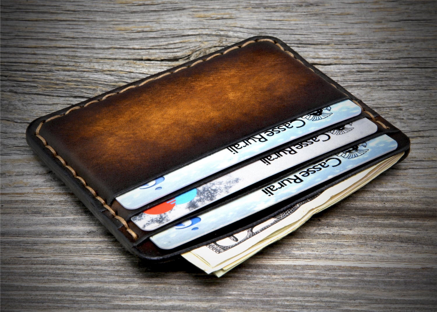 Minimalist Leather Wallet for Men. 6 Credit card Pockets