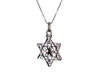 Dainty Star Of David Necklace Sterling Silver Pendant Kabbalah Jewellery Filigree Design Handmade Free delivery + Gift Boxed D1