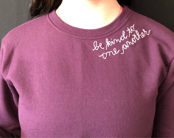 be kind--eggplant upcycled sweatshirt