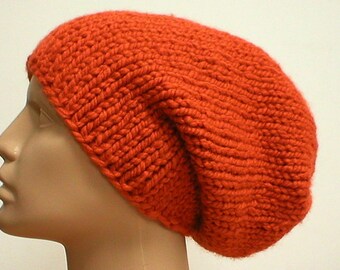 Pumpkin orange slouchy hat, winter hat, knit hat, toque, orange hat, slouchy beanie, mens womens hat, ski toboggan, orange knit hat, hiking