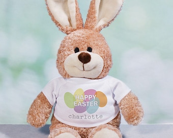 Happy Easter Personalized Easter Bunny, plush bunny, plush toy, Easter gift for kids, easter basket stuffer, brown, customized -gfy86101078M
