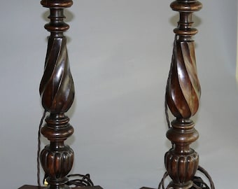 Table Lamps a pair hand carved Rosewood