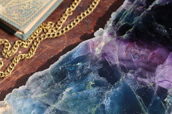 Fluorite Slab 490g, Fluorite Chunk, Polished Fluorite, Rainbow Fluorite Chunk, Purple Crystal Slab, Raw Fluorite, Healing Crystals
