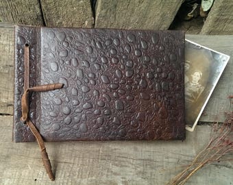 Vintage Genuine Brown Leather Photo Album, Old Collectible Album Pictures from 1970 s, Vintage Photos Cover