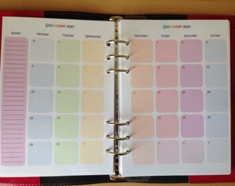 Pastel Rainbow 12 Month Calendar (A5 PDF files) Month on Two Pages