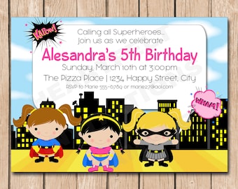 Girl Superhero Birthday Invitation - 1.00 each printed