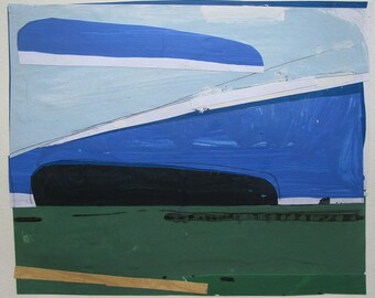 Echo, Original Abstract Landscape Collage Painting, Framed